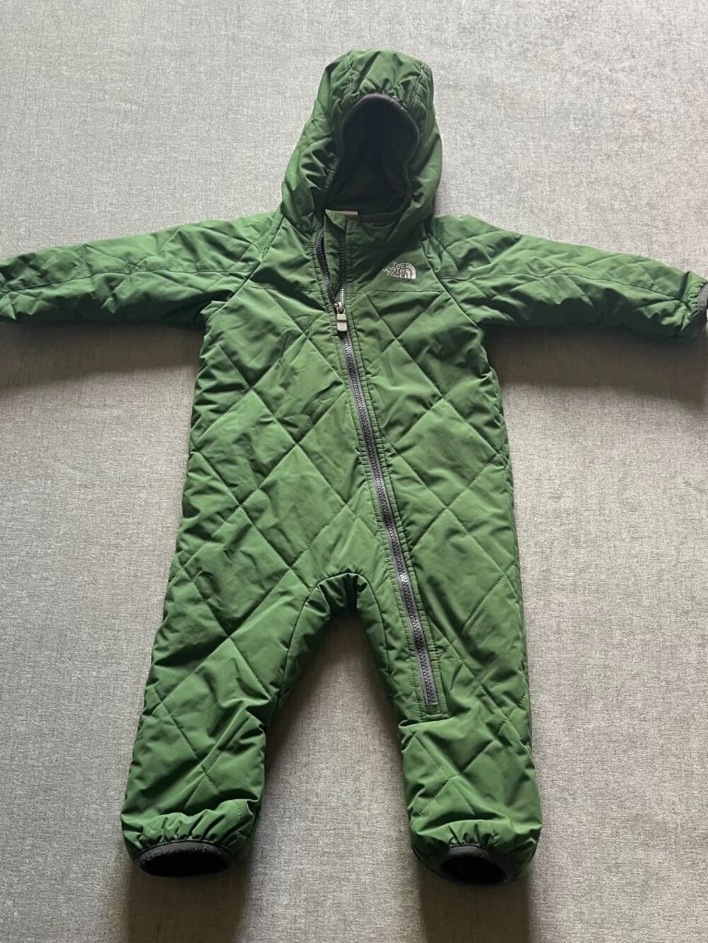 North Face Snowsuit Infant 12-18M Green Quilted Hooded Winter Bunting One Piece
